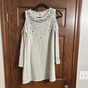 Gray Long Sleeve Embellished Dress